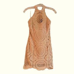 Miss Avenue Pale Pink Lace Overlay Halter Mini Dress, Size L